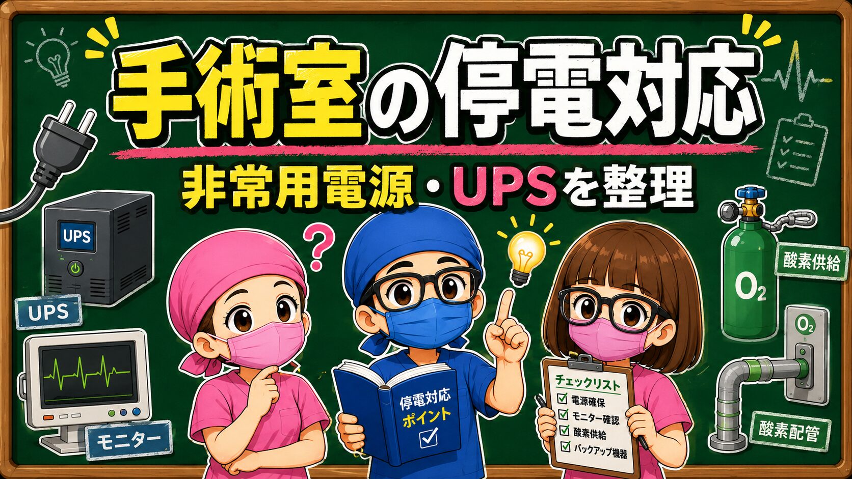 手術室の停電対応，非常用電源，UPS，電気的安全を解説する周術期管理チーム試験対策記事のサムネイル